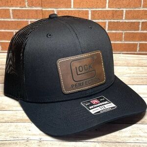 Richardson 112 Glock Leatherette Patch Trucker Hat, Gun Glock Hat, Black